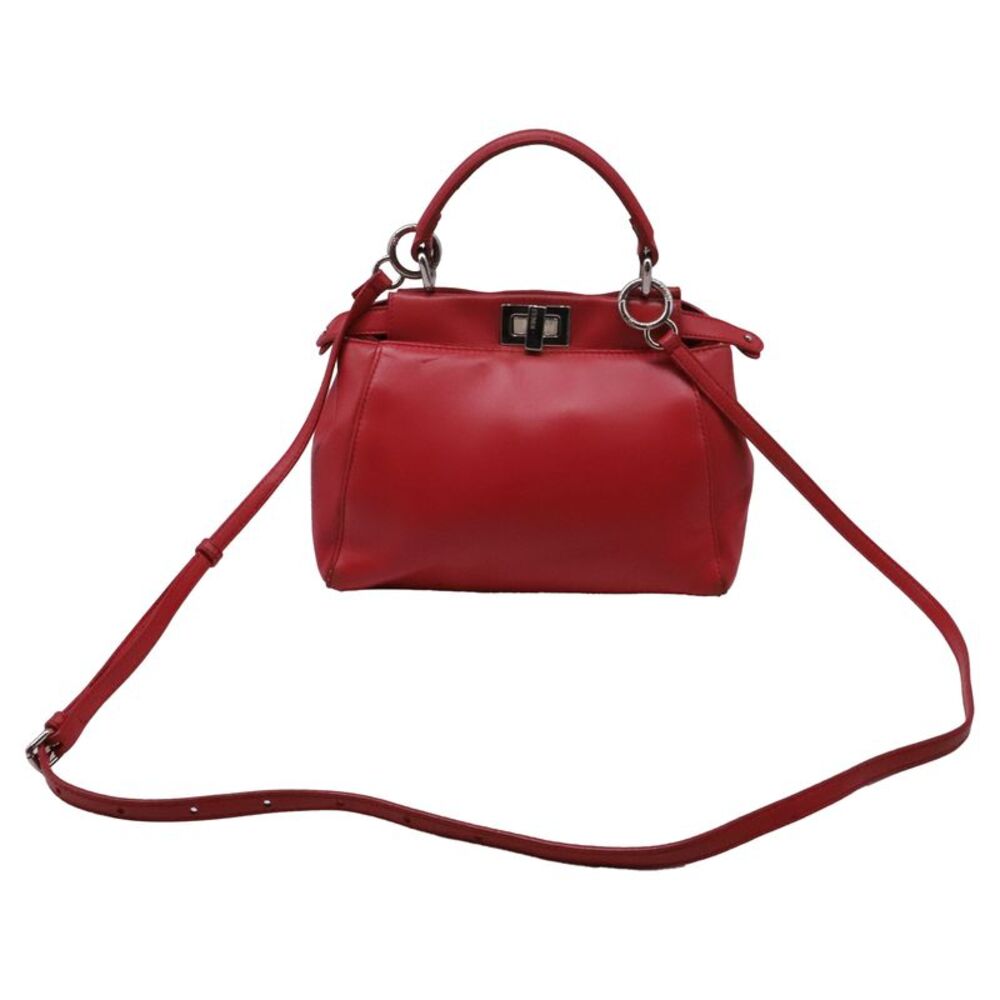 Fendi Mini Peekaboo Top handle Bag in Red Calf Leather